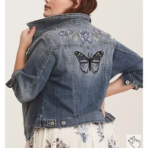 Torrid Butterfly Embroidered denim jacket
